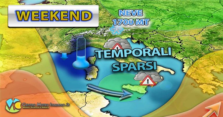 METEO – INCURSIONE di MALTEMPO in arrivo nel WEEKEND in ITALIA, con TEMPORALI e possibili GRANDINATE: i dettagli
