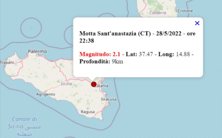 Terremoto oggi in Sicilia, 28 maggio 2022: scossa M 2.1 in provincia di Catania – Dati INGV
