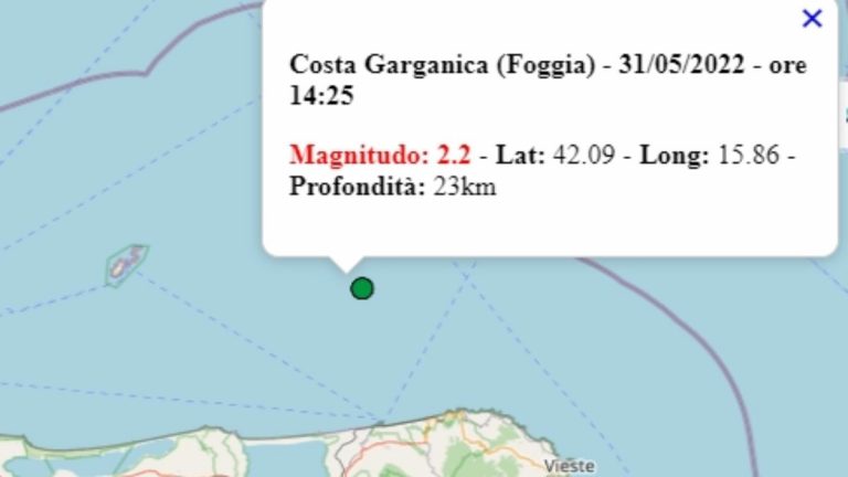 Terremoto in Puglia oggi, 31 maggio 2022, scossa M 2.2 in provincia di Foggia – Dati Ingv