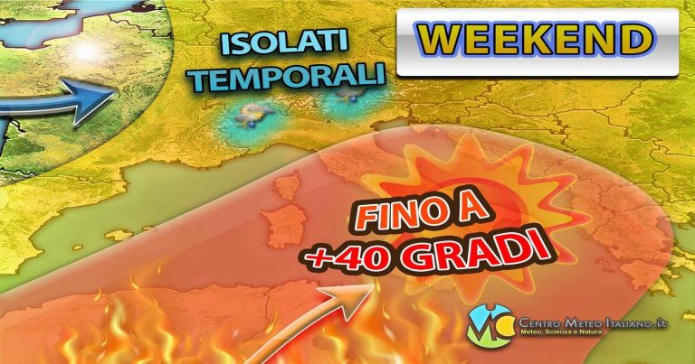 METEO WEEKEND – Qualche nube in transito in contesto ASCIUTTO, CALDO intenso con TEMPERATURE anche di 40°C METEO WEEKEND – Qualche nube in transito in contesto ASCIUTTO, CALDO intenso con TEMPERATURE anche di 40°C