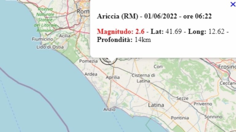 Terremoto nel Lazio oggi, mercoledì 1 giugno 2022, scossa M 2.6 in provincia di Roma | Dati Ingv Terremoto nel Lazio oggi, mercoledì 1 giugno 2022, scossa M 2.6 in provincia di Roma | Dati Ingv