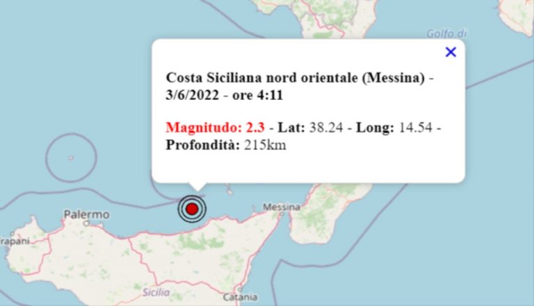 Terremoto oggi in Sicilia, 3 giugno 2022: scossa M 2.3 in provincia di Messina – Dati INGV