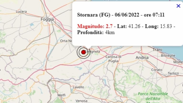 Terremoto in Puglia oggi, 6 giugno 2022, scossa M 2.7 in provincia di Foggia – Dati Ingv Terremoto in Puglia oggi, 6 giugno 2022, scossa M 2.7 in provincia di Foggia – Dati Ingv