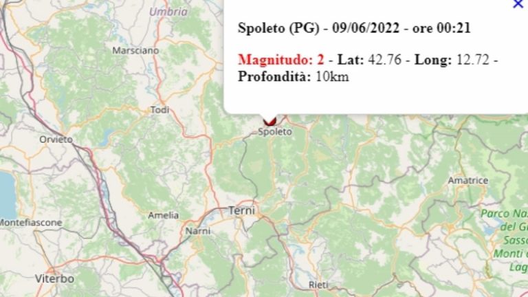 Terremoto in Umbria oggi, 9 giugno 2022, scossa M 2.0 in provincia di Perugia – Dati Ingv