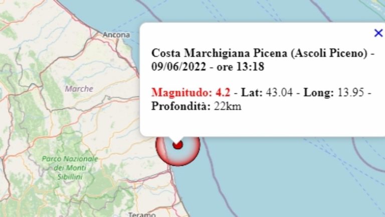 Terremoto oggi Marche, 9 giugno 2022: scossa M 4.2 avvertita in provincia Ascoli Piceno – Dati Ingv