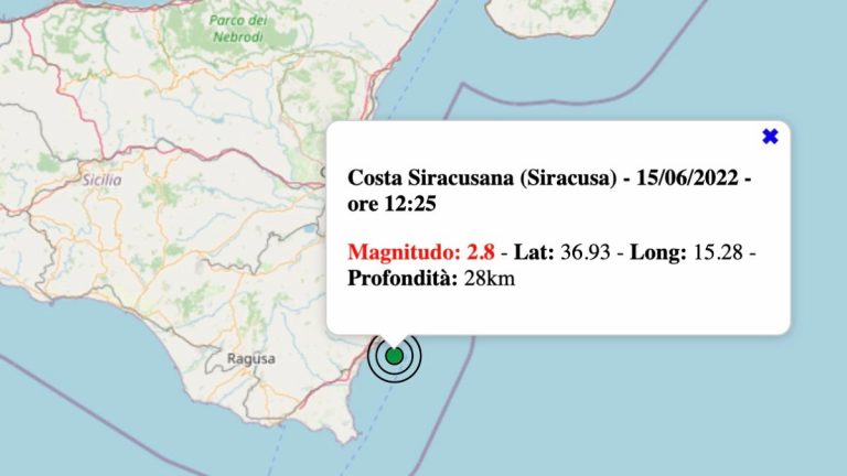Terremoto in Sicilia oggi, mercoledì 15 giugno 2022: scossa M 2.8 Costa Siracusana | Dati INGV