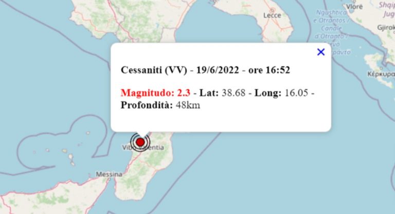 Terremoto oggi in Calabria, 19 giugno 2022: scossa M 2.3 in provincia di Vibo Valentia – Dati INGV Terremoto oggi in Calabria, 19 giugno 2022: scossa M 2.3 in provincia di Vibo Valentia – Dati INGV