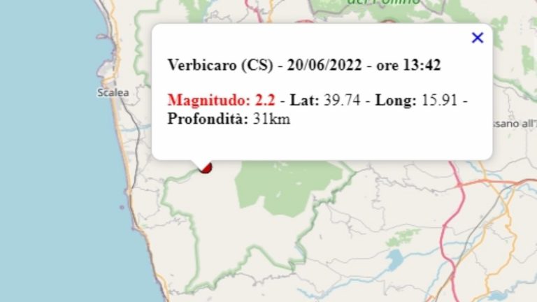 Terremoto in Calabria oggi, 20 giugno 2022, scossa M 2.2 in provincia di Cosenza – Dati Ingv