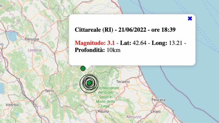 Terremoto nel Lazio oggi, martedì 21 giugno 2022: scossa M 3.1 in provincia di Rieti | Dati INGV