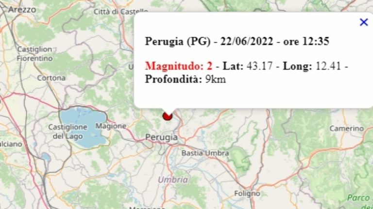 Terremoto in Umbria oggi, 22 giugno 2022, scossa M 2.0 in provincia di Perugia – Dati Ingv Terremoto in Umbria oggi, 22 giugno 2022, scossa M 2.0 in provincia di Perugia – Dati Ingv
