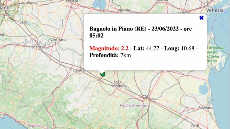 Terremoto in Emilia-Romagna oggi, giovedì 23 giugno 2022: scossa M 2.2 in provincia Reggio Emilia | Dati INGV Terremoto in Emilia-Romagna oggi, giovedì 23 giugno 2022: scossa M 2.2 in provincia Reggio Emilia | Dati INGV