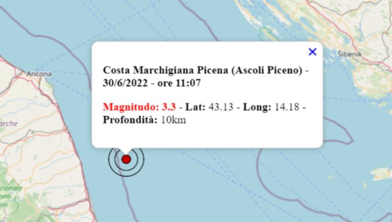 Terremoto oggi nelle Marche, 30 giugno 2022: scossa M 3.3 registrata sulla Costa Marchigiana Picena – Dati INGV Terremoto oggi nelle Marche, 30 giugno 2022: scossa M 3.3 registrata sulla Costa Marchigiana Picena – Dati INGV