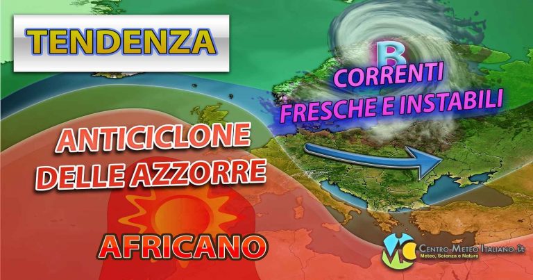 METEO – FLUSSO ATLANTICO TRANCIA a metà l’ITALIA, tra il SUPER CALDO e i TEMPORALI: ecco quando
