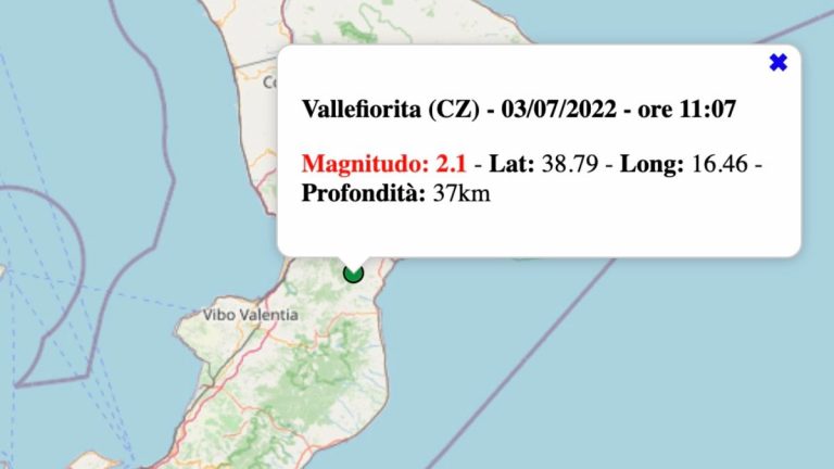 Terremoto in Calabria oggi, domenica 3 luglio 2022: scossa M 2.1 in provincia di Catanzaro | Dati INGV Terremoto in Calabria oggi, domenica 3 luglio 2022: scossa M 2.1 in provincia di Catanzaro | Dati INGV