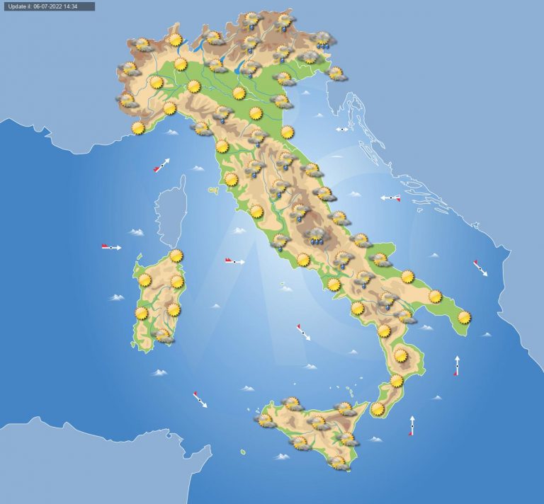 PREVISIONI METEO domani 7 luglio: tempo in peggioramento in ITALIA con arrivo di acquazzoni e temporali