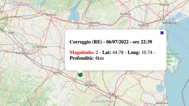 Terremoto in Emilia-Romagna oggi, mercoledì 6 luglio 2022: scossa M 2.0 in provincia di Reggio Emilia | Dati INGV