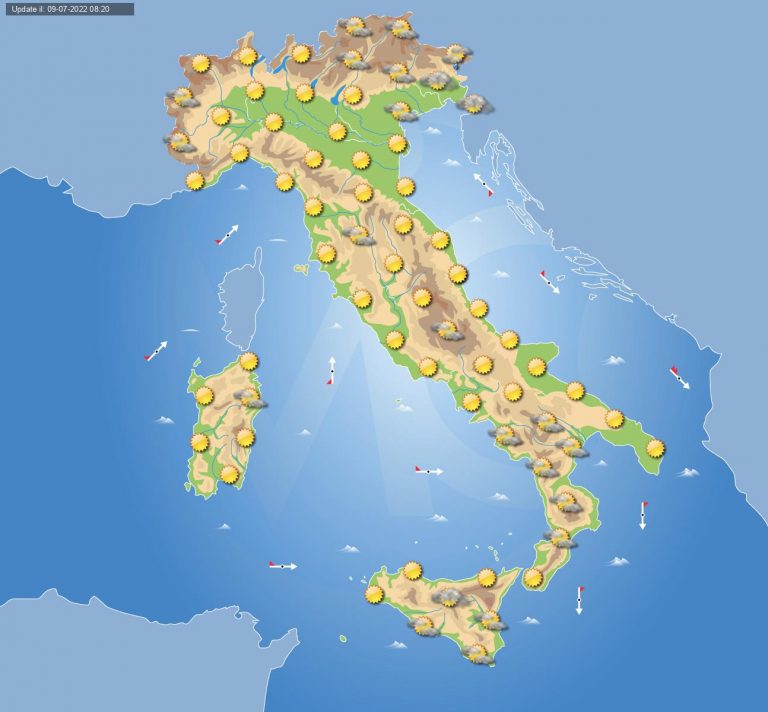 PREVISIONI METEO domani 10 luglio: tempo stabile in ITALIA con cieli per lo più soleggiati da Nord a Sud