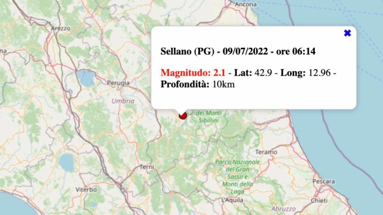 Terremoto in Umbria oggi, sabato 9 luglio 2022: scossa M 2.1 in provincia Perugia | Dati INGV Terremoto in Umbria oggi, sabato 9 luglio 2022: scossa M 2.1 in provincia Perugia | Dati INGV