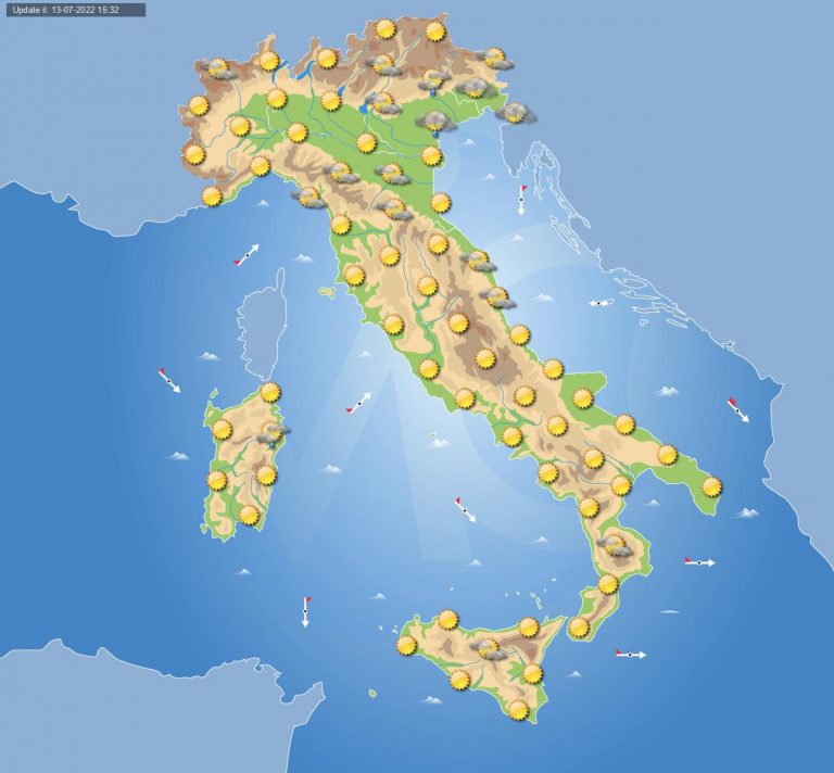 PREVISIONI METEO domani 14 luglio: tanto sole e poche piogge in ITALIA con caldo in aumento