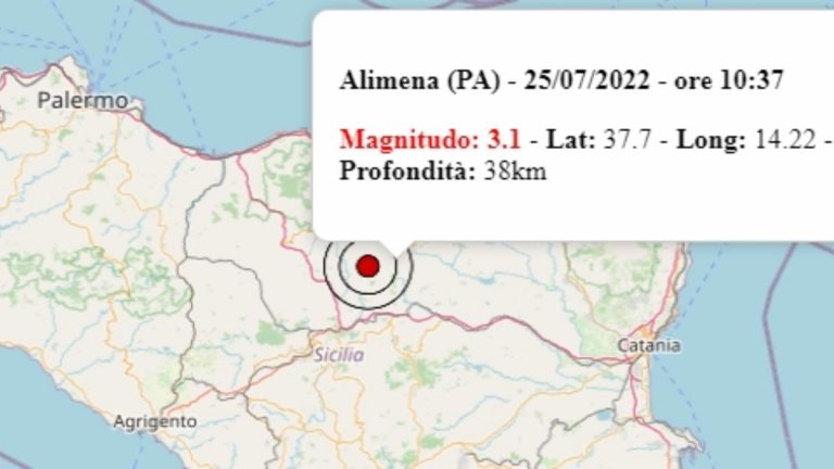 Terremoto in Sicilia oggi, 25 luglio 2022, scossa M 3.1 avvertita in provincia di Palermo – Dati Ingv