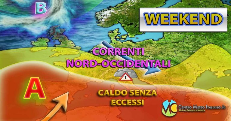 METEO WEEKEND – Correnti da nord-ovest sull’ITALIA, CALDO contenuto e qualche PIOGGIA. Ecco la TENDENZA