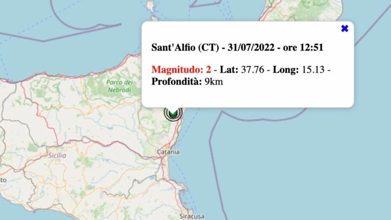 Terremoto in Sicilia oggi, domenica 31 luglio 2022: scossa M 2.5 in provincia di Catania | Dati INGV