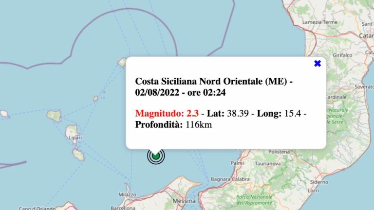 Terremoto in Sicilia oggi, martedì 2 agosto 2022: scossa M 2.3 vicino Messina – Dati INGV