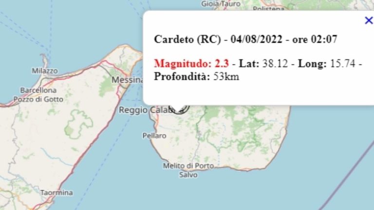 Terremoto in Calabria oggi, 4 agosto 2022: scossa M 2.3 in provincia di Reggio Calabria | Dati INGV Terremoto in Calabria oggi, 4 agosto 2022: scossa M 2.3 in provincia di Reggio Calabria | Dati INGV