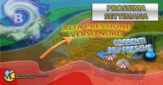 Prossima settimana con correnti più fresche e più temporali in Italia, tendenza meteo