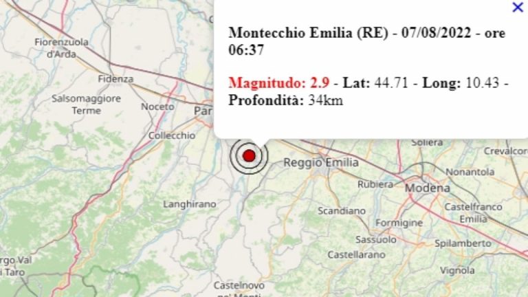Terremoto in Emilia Romagna oggi, domenica 7 agosto 2022, scossa M 2.9 avvertita in provincia di Reggio Emilia | Dati Ingv