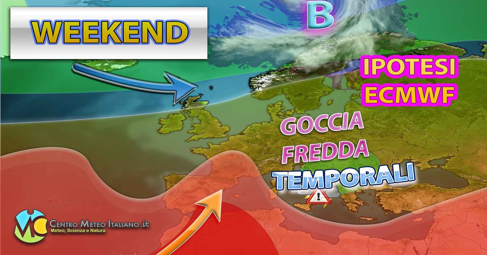 Goccia fredda nel weekend con temporali e calo termico