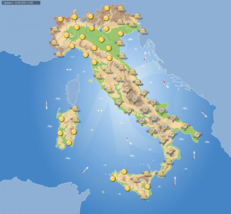 PREVISIONI METEO domani 13 agosto: fronte instabile porta ancora piogge e temporali in ITALIA