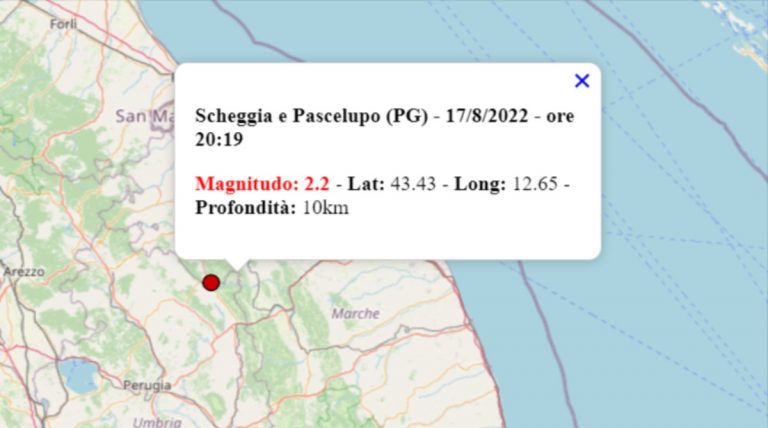 Terremoto oggi in Umbria, 17 agosto 2022: scossa M 2.2 in provincia di Perugia – Dati INGV Terremoto oggi in Umbria, 17 agosto 2022: scossa M 2.2 in provincia di Perugia – Dati INGV