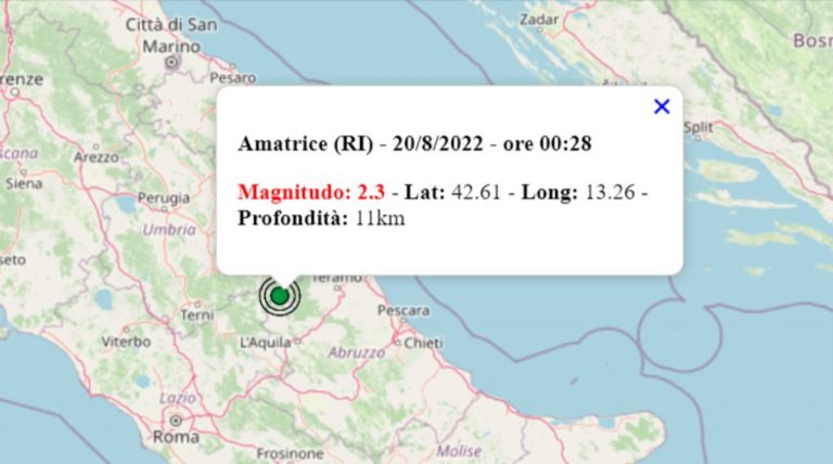 Terremoto nel Lazio oggi, sabato 20 agosto 2022: scossa M 2.3 in provincia di Rieti | Dati INGV