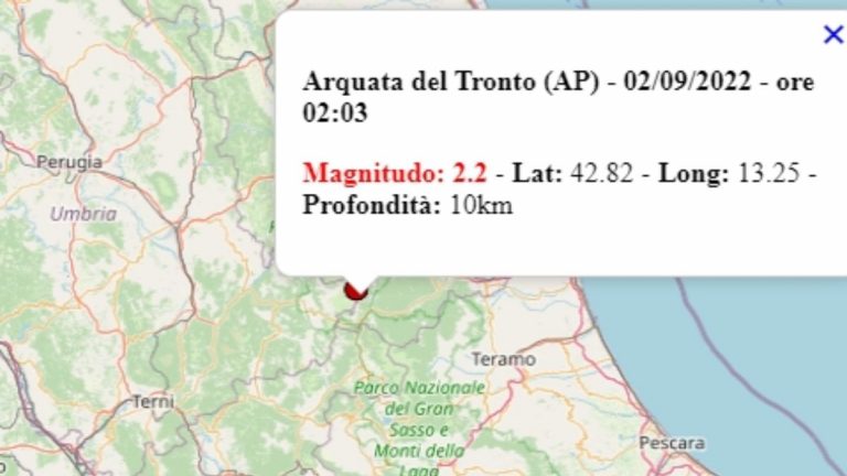Terremoto nelle Marche oggi, 2 settembre 2022, scossa M 2.2 in provincia di Ascoli Piceno – Dati Ingv