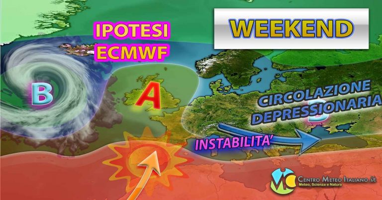 METEO WEEKEND – Possibile MALTEMPO intenso su alcune regioni con TEMPORALI sparsi e CALDO in attenuazione