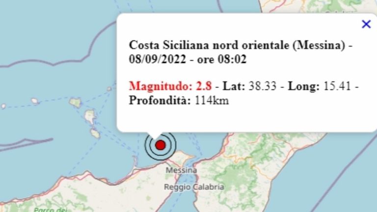 Terremoto in Sicilia oggi, 8 settembre 2022, scossa M 2.8 in provincia di Messina | Dati Ingv Terremoto in Sicilia oggi, 8 settembre 2022, scossa M 2.8 in provincia di Messina | Dati Ingv