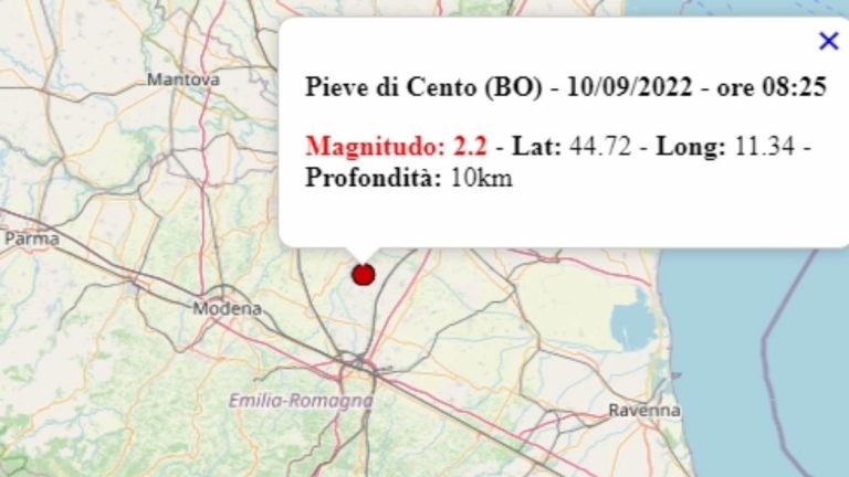 Terremoto in Emilia Romagna oggi: 10 settembre 2022, scossa M 2.2 in provincia di Bologna | Dati Ingv