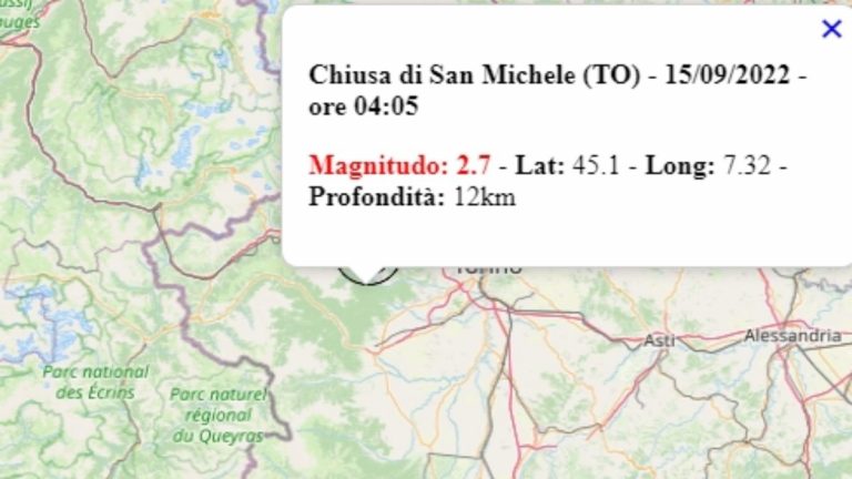 Terremoto in Piemonte oggi, 15 settembre 2022, scossa M 2.7 in provincia di Torino | Dati INGV Terremoto in Piemonte oggi, 15 settembre 2022, scossa M 2.7 in provincia di Torino | Dati INGV