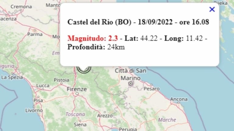 Terremoto in Emilia Romagna oggi, 18 settembre 2022, scossa M 2.3 in provincia di Bologna – Dati Ingv