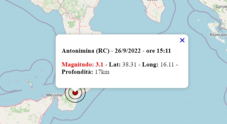 Terremoto oggi in Calabria, 26 settembre 2022: scossa M 3.1 in provincia di Reggio Calabria – Dati INGV