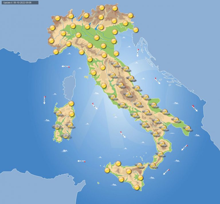 Previsioni meteo domani 6 ottobre: tempo stabile in Italia con cieli soleggiati e clima mite grazie all’alta pressione