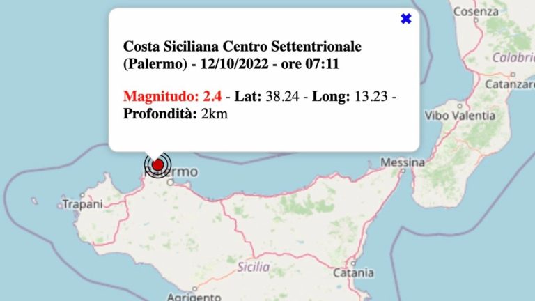 Terremoto in Sicilia oggi, mercoledì 12 ottobre 2022: scossa M 2.4 sulla costa palermitana | Dati INGV Terremoto in Sicilia oggi, mercoledì 12 ottobre 2022: scossa M 2.4 sulla costa palermitana | Dati INGV