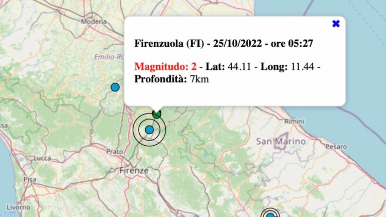 Terremoto oggi, martedì 25 ottobre 2022: sciame sismico in Toscana, provincia di Firenze | Dati INGV