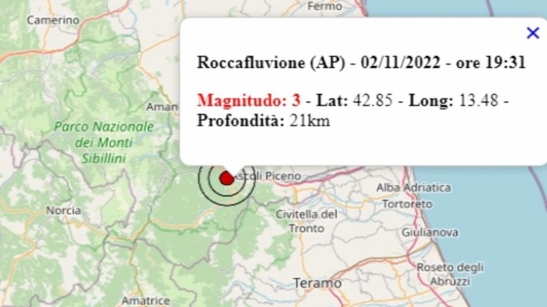 Terremoto oggi, mercoledì 2 novembre 2022, scossa di magnitudo 3.0 avvertita nelle Marche, epicentro in provincia di Ascoli Piceno – Dati Ingv