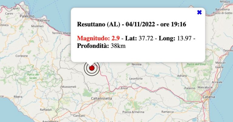 Terremoto oggi, venerdì 4 novembre 2022: scossa M 2.9 in provincia di Caltanissetta | Dati INGV Terremoto oggi, venerdì 4 novembre 2022: scossa M 2.9 in provincia di Caltanissetta | Dati INGV