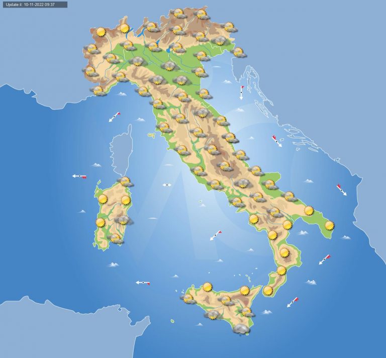 Previsioni meteo domani 11 novembre: tempo in miglioramento in Italia con addensamenti in transito