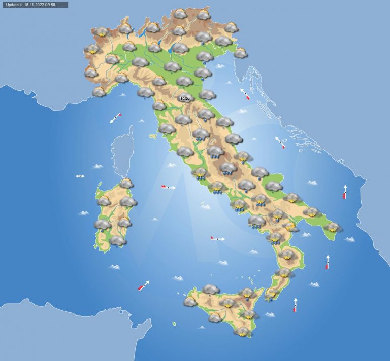 Previsioni meteo domani 19 novembre: intenso maltempo in Italia con un vortice depressionario sul Mediterraneo