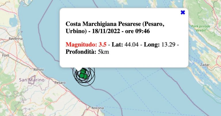 Terremoto in Italia oggi, sabato 19 novembre 2022: nuova scossa M 3.5 nelle Marche! Dati INGV