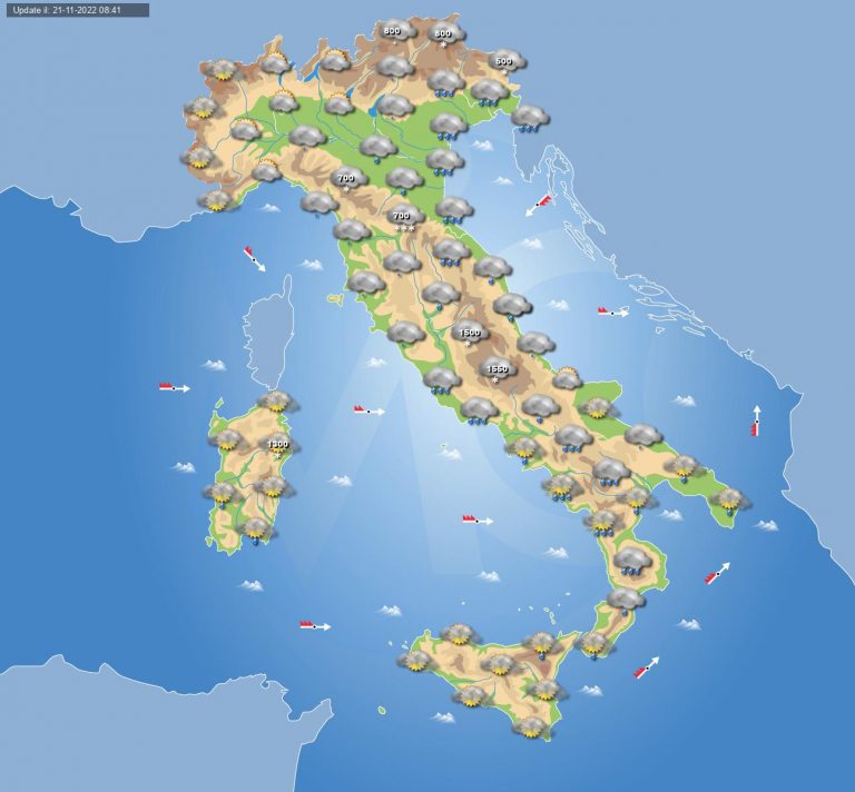 Previsioni meteo domani 22 novembre: profondo vortice depressionario dispensa maltempo sull’Italia